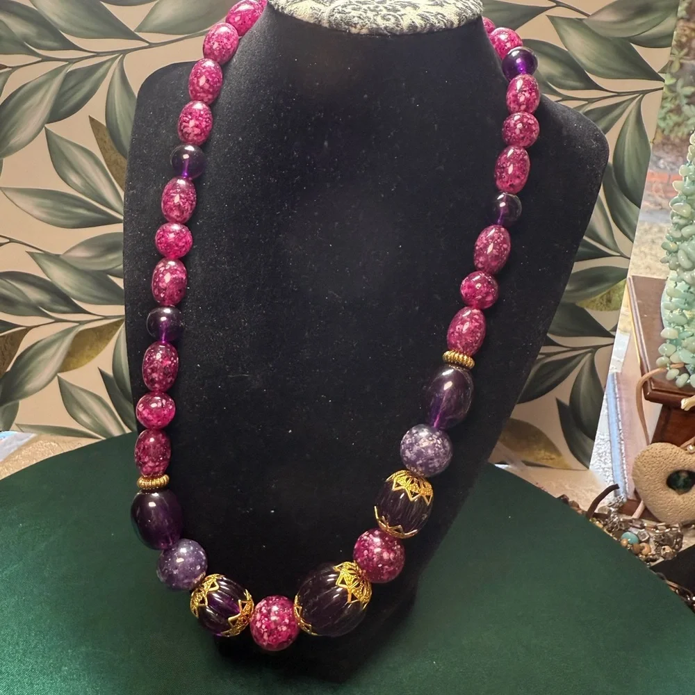 Source Unknown Pink and‎ Purple Multi-Strand Necklace
